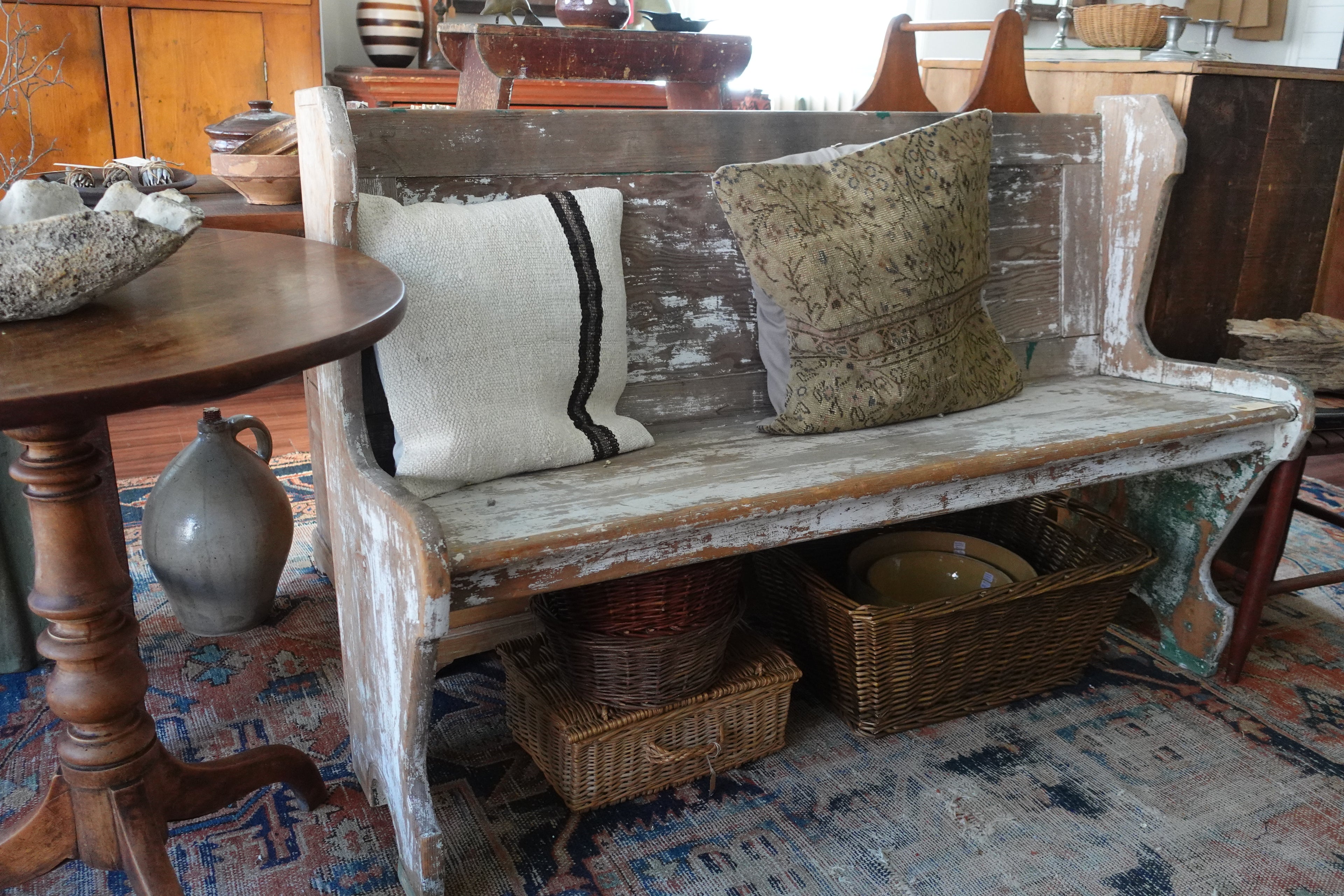 Vintage Whitewashed Bench