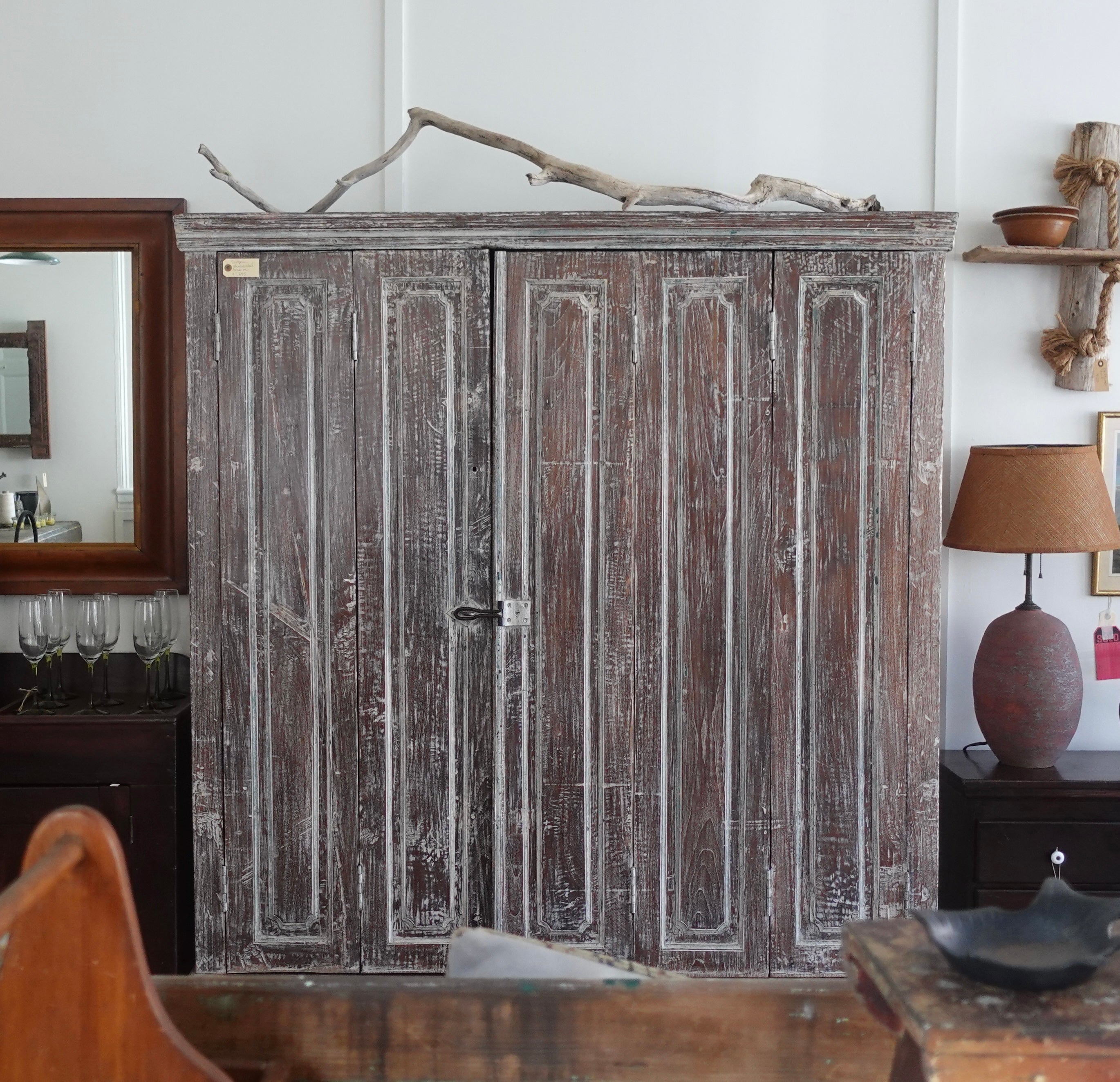European Whitewashed Armoire