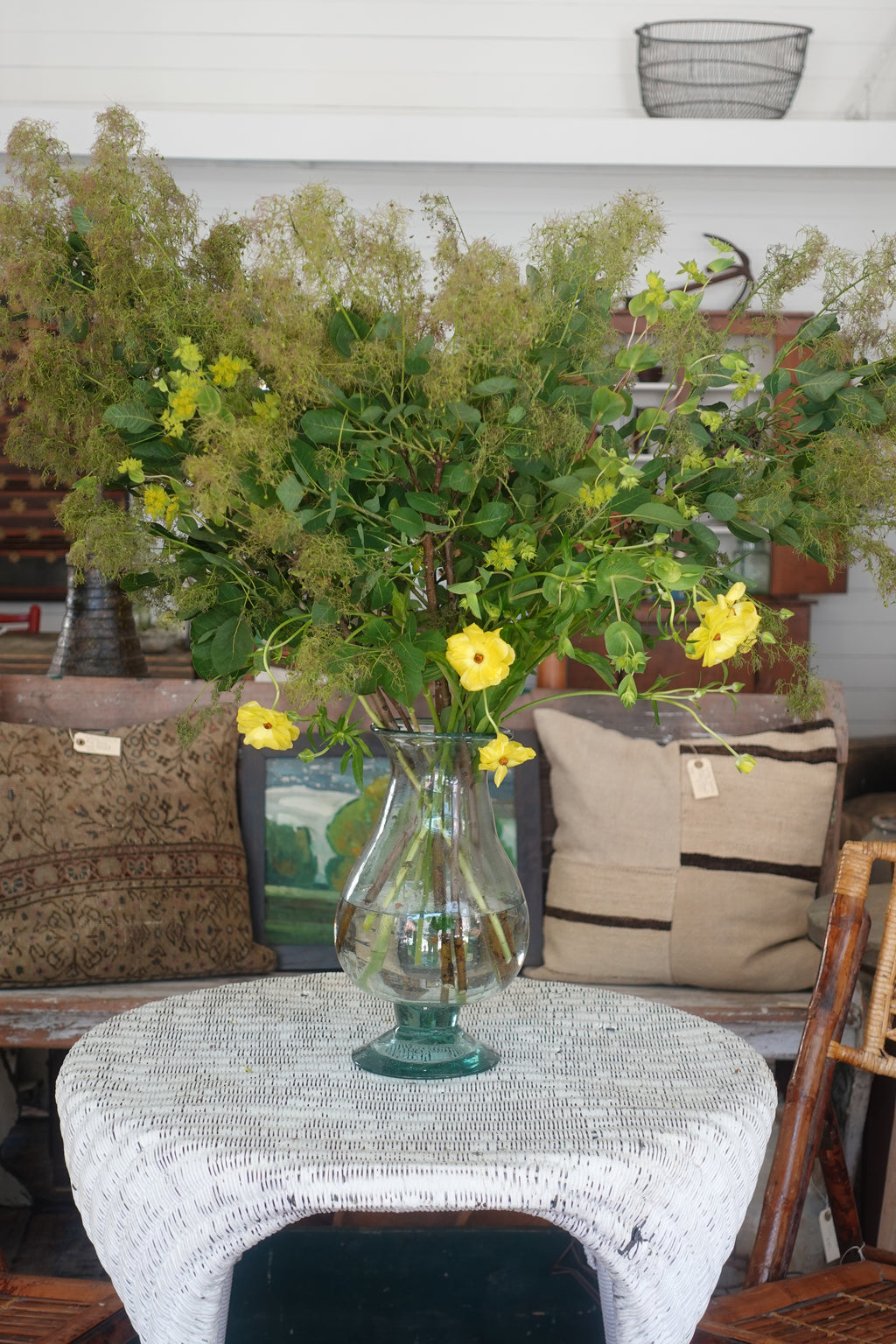 White Painted Wicker Table