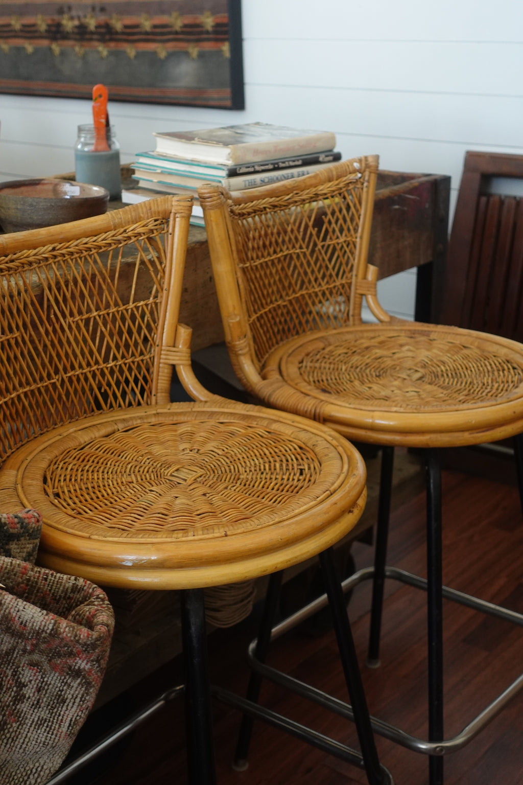 Rattan Bar Stool Pair