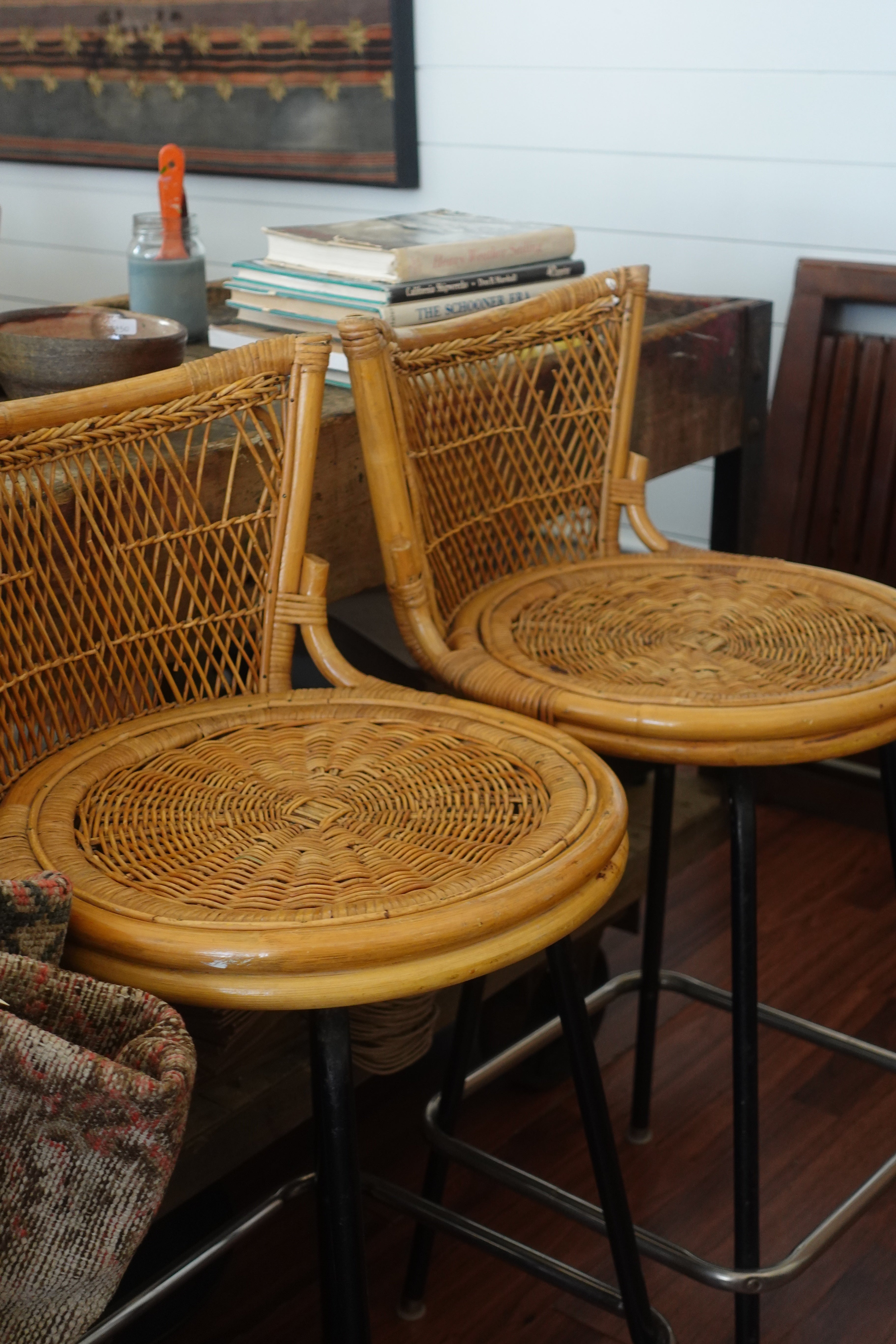Rattan Bar Stool Pair
